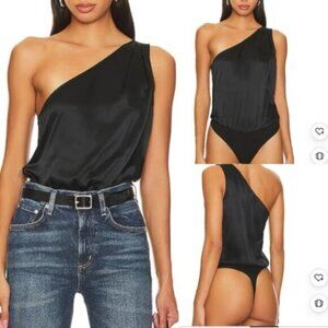 PAIGE  * NEW  Silk Samera Bodysuit One-shoulder Styling  Black  size  XL